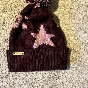 Coach Kids' Knit Beanie with Stars - Dark Purple and Light Pink